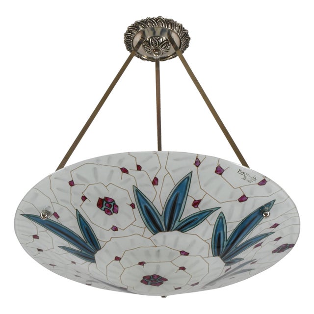 Large French Art Deco Pendant Light by Maxonade - 1930 Chandelier France For Sale