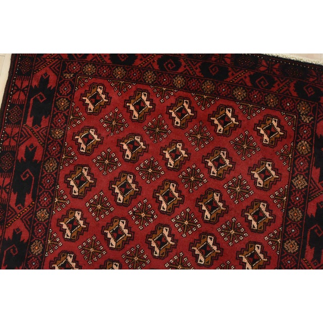 Baloch Rug 3’6” X 6’9” Red Wool Vintage Tribal Hand-Knotted Oriental Carpet For Sale In Philadelphia - Image 6 of 12