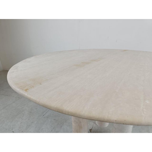 Italian Round Travertine Dining Table, 1970s For Sale - Image 4 of 11
