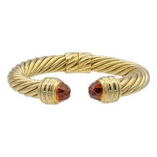 Mid 20th Century David Yurman 14k Yellow Gold Classic Cable Citrine Hinged Cuff Bracelet 9.5 Mm For Sale
