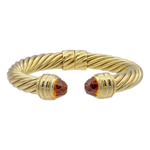 Mid 20th Century David Yurman 14k Yellow Gold Classic Cable Citrine Hinged Cuff Bracelet 9.5 Mm For Sale