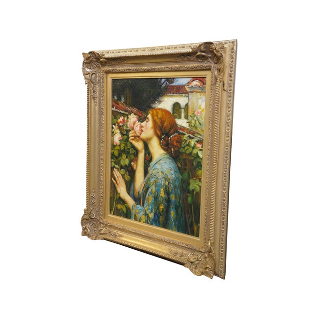Realism Late 20th Century Sole of a Rose Portrait Oil Painting on Burlap After John William Waterhouse 27" For Sale - Image 3 of 10