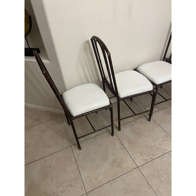 Set of Four Vintage Metal Faux-Bamboo Dining Chairs in Style of Salterini or Kessler For Sale - Image 4 of 11