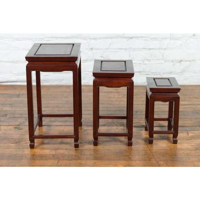 Vintage Chinese Rosewood Nesting Tables with Dark Patina - Set of 3 For Sale - Image 9 of 13