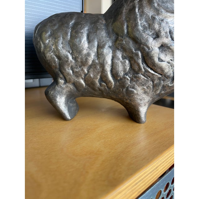 Silver Vintage Brutalist Metal Ram Horn Sculpture Large For Sale - Image 8 of 11