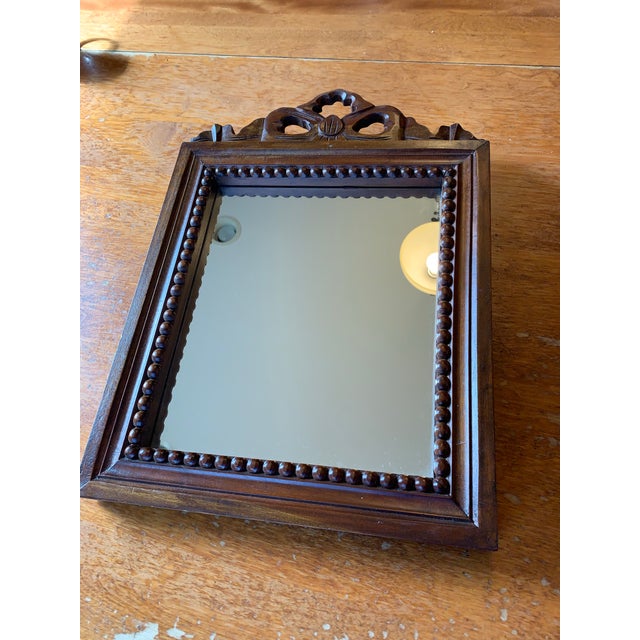 Vintage Carved Bow Top Wooden Mirror For Sale - Image 4 of 7