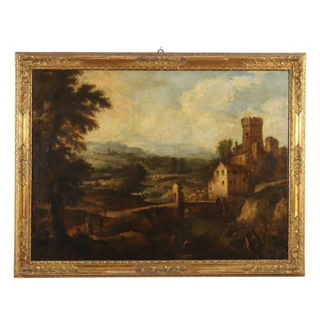 Landscape with Stream, Mill and Figures, Oil on Canvas, Framed For Sale - Image 14 of 14