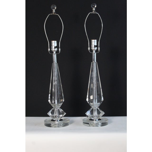 Mid 20th Century Attributed to Pair of Baccarat Influence Crystal Lamps. For Sale - Image 13 of 15