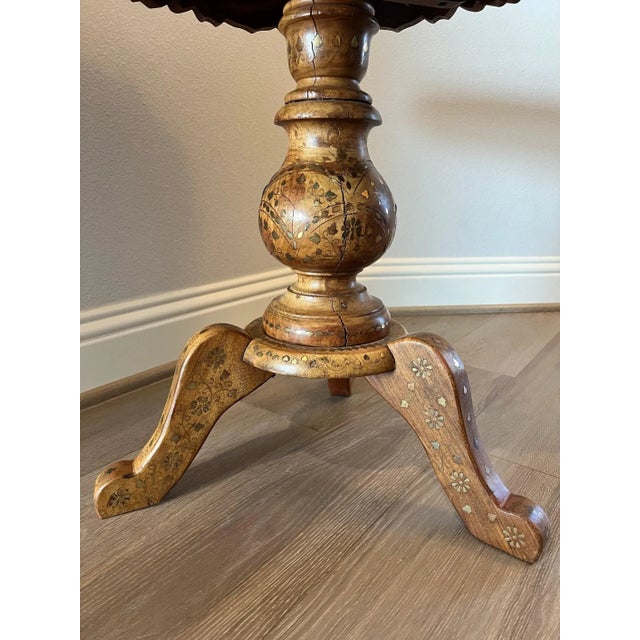 Vintage Anglo-Indian Brass Inlaid Pedestal Table For Sale In Dallas - Image 6 of 11