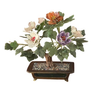 Carved Jade and Hardstone Chinese Tree Stone Flowers For Sale