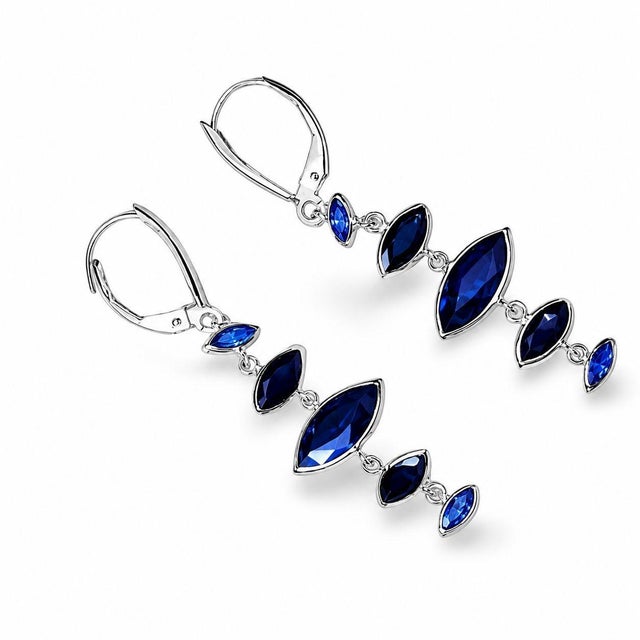 Mid-Century Modern Mid 20th Century Pair of 14k White Gold Sapphire Dangle Drop Earrings For Sale - Image 3 of 4