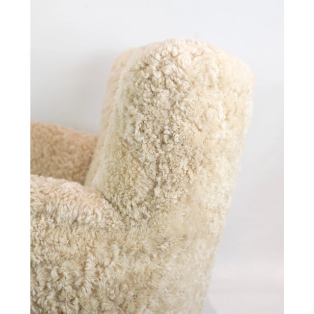 White Vintage Danish Easy Chair in Sheepskin, 1940s For Sale - Image 8 of 13