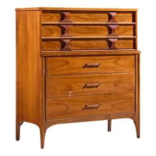 Kent Coffey Perspecta Mid Century Walnut and Rosewood Highboy Dresser For Sale