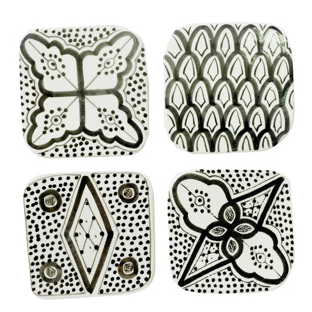 Moroccan Porcelain Coasters, Set of 4 Black | Chairish