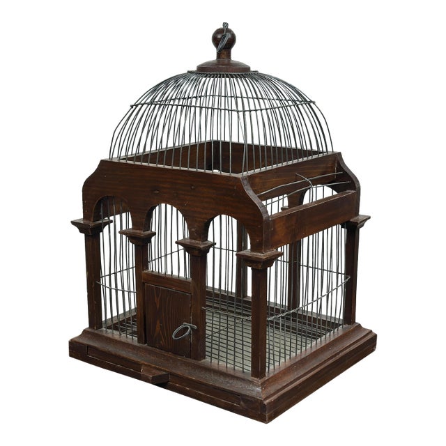Vintage Decorative Wood & Wire Domed Birdcage Bird Cage For Sale