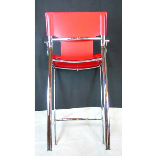 Chrome and Red Leather Stools, Late 20th Century - a Pair For Sale - Image 6 of 10