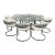 Contemporary Glass Dining Table + Eight White Leatherette Dining Chairs, Set of Nine For Sale
