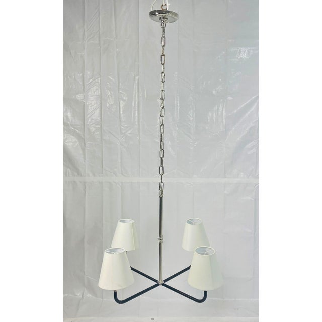 Wood Chapman & Myers “Basden” Medium Chandelier for Visual Comfort, Nickel & Rattan For Sale - Image 7 of 15