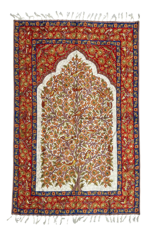 Vintage Indian Silk Embroidered Tapestry or Rug, 1990s