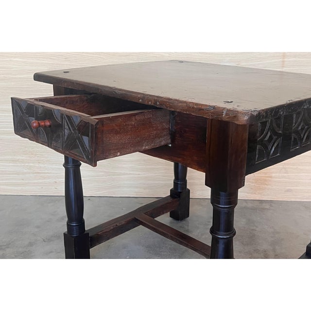 Wood 18th Spanish Console Table with Carved Drawers and Original Hardware For Sale - Image 7 of 18