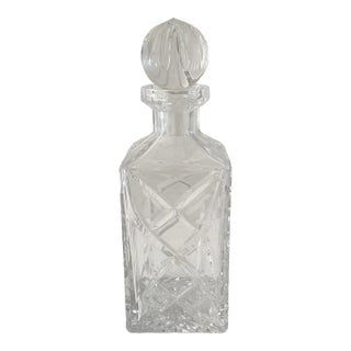 Vintage 1980s Cut Crystal Celtic Cross Hatch Square Decanter With Ball Stopper For Sale