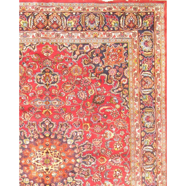 Original Persian Mashad Antique Handmade Hand-knotted Lamb's Wool on a Cotton Foundation Hand-Spun Wool Rug Vegetable Dyed