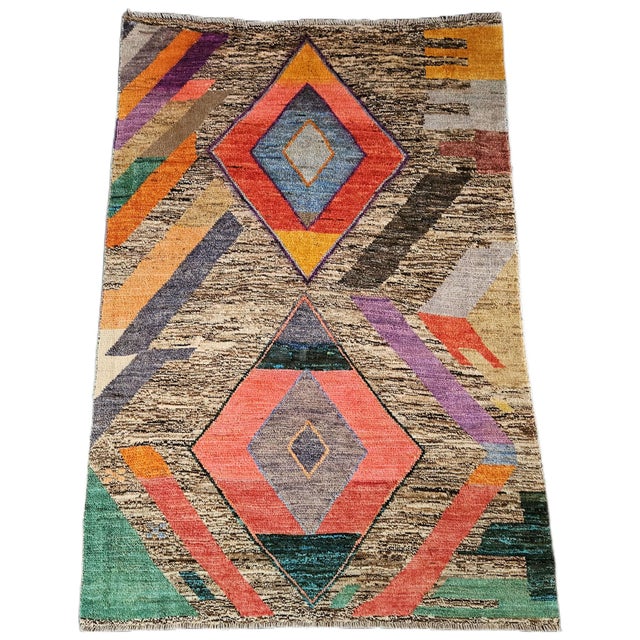 Vintage Afghan Tribal Hand-Knotted Wool Rug with Geometric Patterns, 2010s For Sale - Image 6 of 7