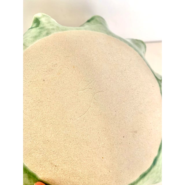 Vintage Scalloped Edge Sage Green Studio Ceramic Bowl - Artist Signed For Sale - Image 4 of 5