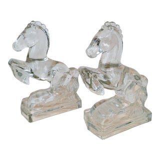 Vintage Glass Horse Bookends- a Pair For Sale