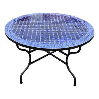 48" Handcrafted 2 Shades of Blues Moroccan Mosaic Table For Sale