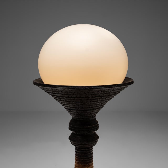 Large Earthy Ceramic and Opaline Glass Floor Lamp from Doria Leuchten, Germany, 1970s For Sale - Image 4 of 11