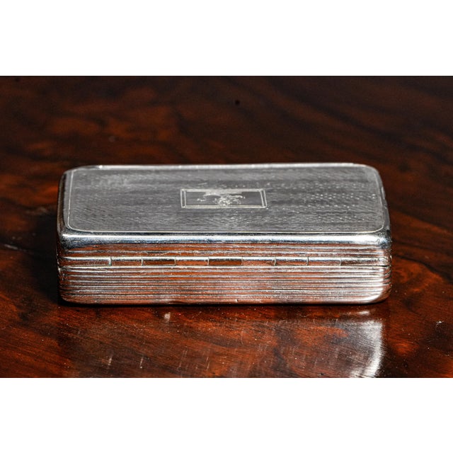 Neat English Antique Sterling Silver Table Snuff Box Lion Armorial Coat of Arms Crest Tobacciana For Sale - Image 14 of 14
