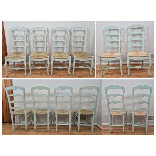 Blue Late 20th Century Habersham Plantation French Country Painted Ladder Back Rush Seat Dining Side Chairs, Assembled Set of 6 For Sale - Image 8 of 18