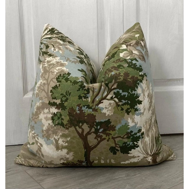 This beautiful Thibaut fabric has lovely shades of green and sky blue on a tan beige and cream ground. A dramatic, large,...