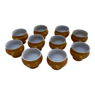 Mid 20th Century Attributed to Emile Henry Traditional Footed Lion Head Soup Bowls - Set of 10 For Sale