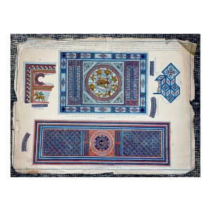 "3 Roman Tessellated Pavements Discovered in 1747" Architectural Hand Colored Etching