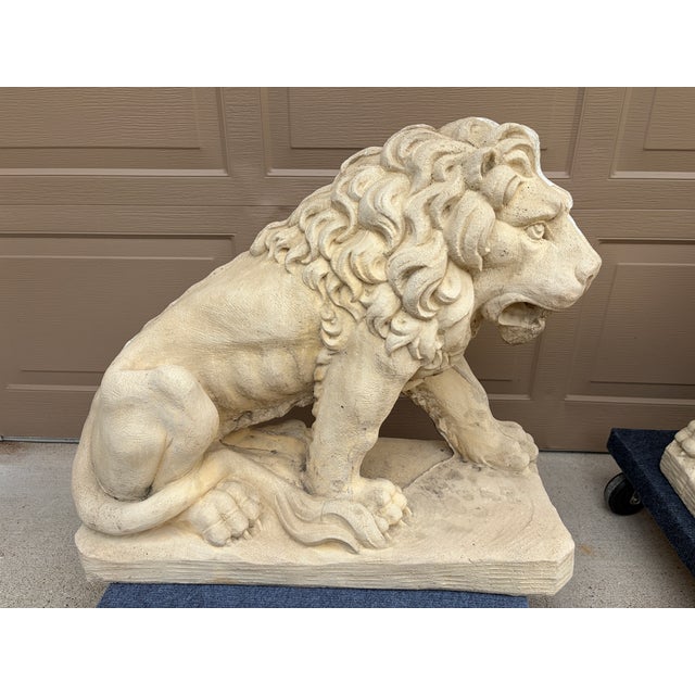French Country Monumental Neoclassical Cast Stone Garden Lions, a Pair For Sale - Image 3 of 15