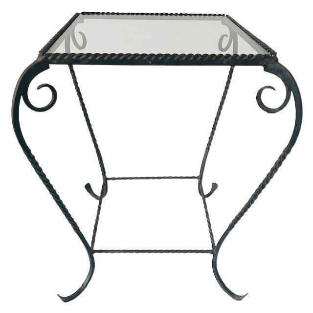 Glass Vintage Wrought Iron and Glass Side Table, 1960s For Sale - Image 7 of 7