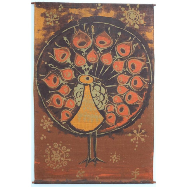 Danish Peacock Wall Tapestry by Hans J. Schöbel for Södahl, 1960s For Sale - Image 4 of 5