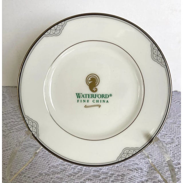 2000s Waterford Chiffonier Scallops & Dots, Platinum Trim Fine China Dessert Serving Set- 9 Pieces For Sale In Washington DC - Image 6 of 9