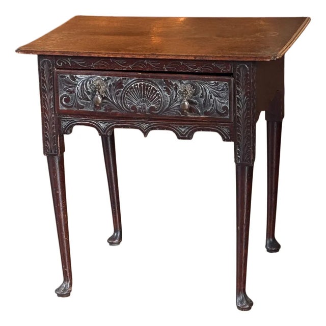 Example: 18th Century Carved English Side Table With Shell and Acanthus Drawer For Sale