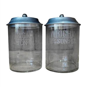 Edwardian Shop Glass Advertising Jars from Wright & Sons, Set of 2