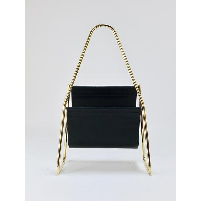 Mid-Century Magazine Rack in Brass and Black Leather attributed to Carl Auböck, Austria, 1950s For Sale - Image 14 of 18