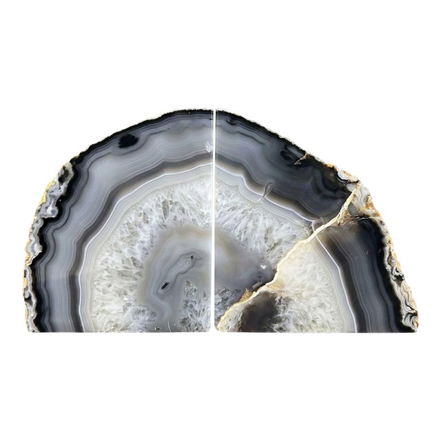 1970s Polished Brazilian Grey Agate Specimen Bookend For Sale
