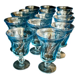 1950s Fostoria Jamestown Blue Goblets - 14 pcs For Sale
