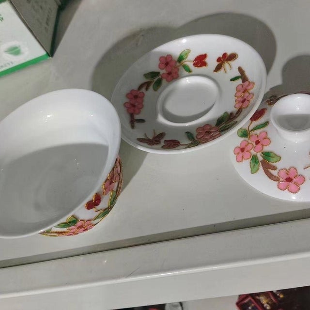 Vintage Cloisonné Enamel Porcelain Lidded Teacup & Saucer – Floral & Butterfly Motif For Sale In Los Angeles - Image 6 of 6
