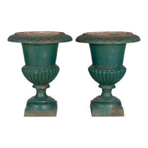 Pair of French Cast Iron Garden Urns