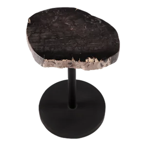Living Edge Petrified Wood Top W Black Metal Stand Accent Table or Side Table 55