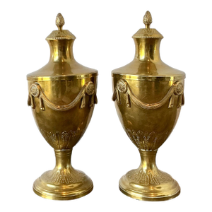 Vintage Swag Brass Lidded Urns - A Pair