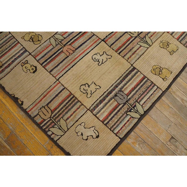 1920s Tan Beige Animalia Folk Art Antique American Hooked Rug 3' 0" X 4' 0" Handknotted Wool Carpet For Sale In New York - Image 6 of 11
